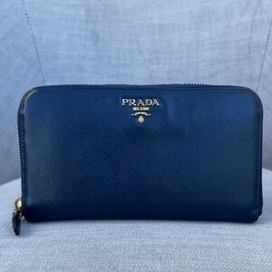 Prada Saffiano Navy Blue Long Wallet